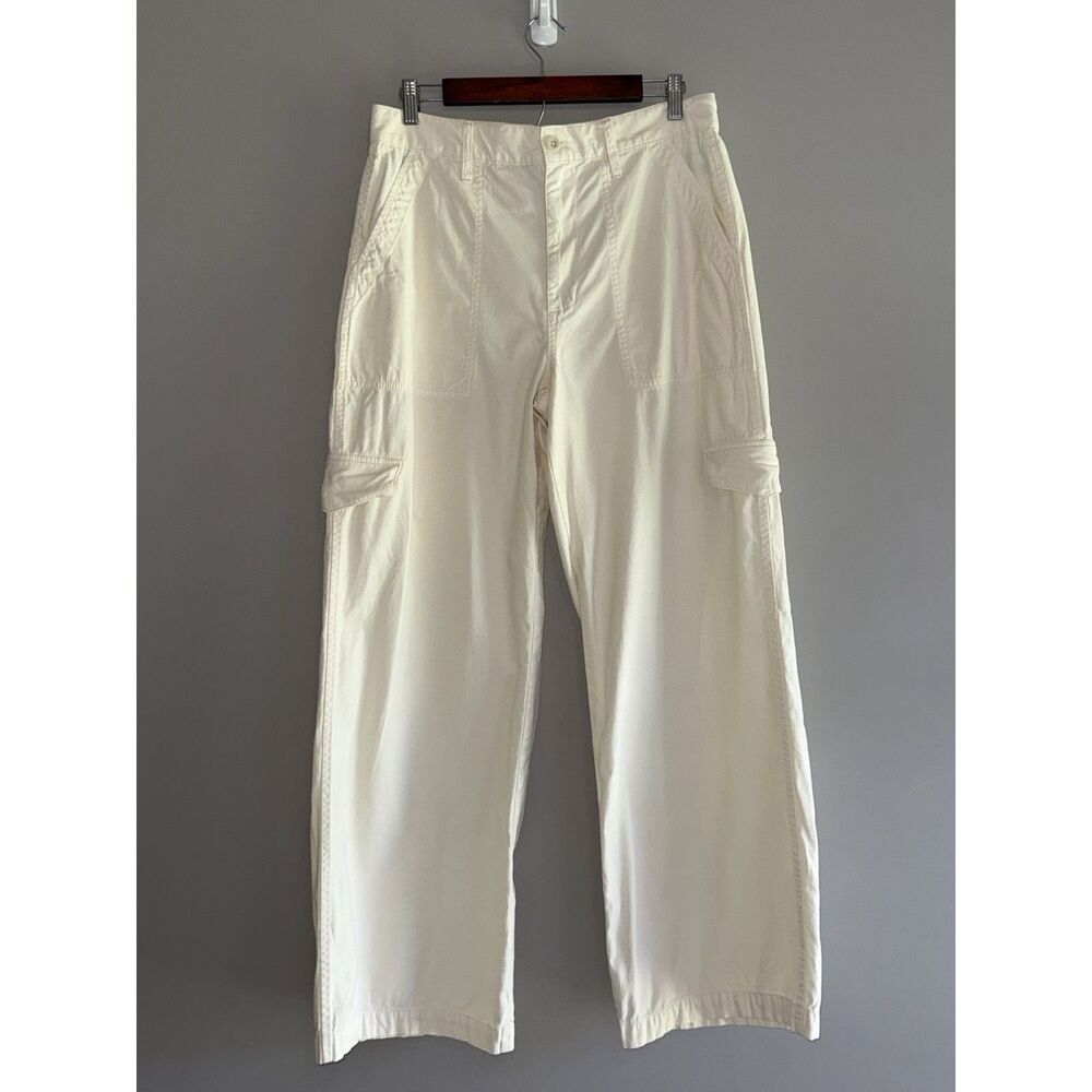 Madewell Wide Leg Cargo Pants Jean High Waist 90s Preppy Utility Ivory White 30